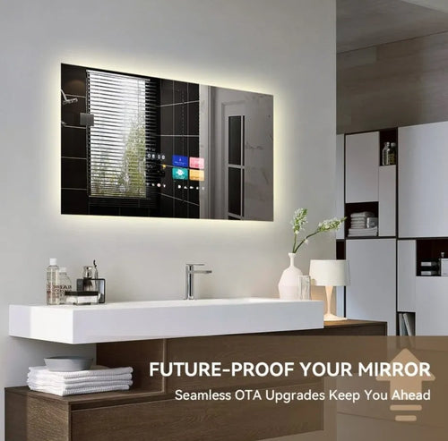 Nova Series Rectangle Smart Mirror with touch display in modern bathroom